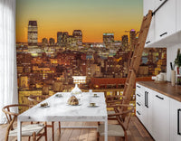 Urban skyline wall mural with Sunset Metropolis evening glow