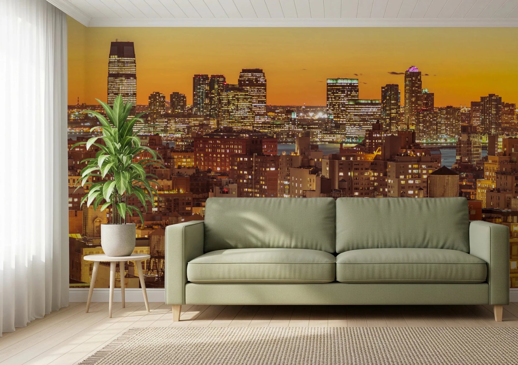 Hallway featuring Sunset Metropolis wall mural at dusk, GD8763