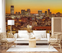 Living room styled with Sunset Metropolis wall mural city lights