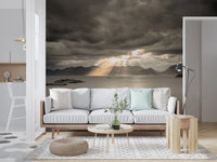 Wide sea view with distant islands and moody sky in a Norwegian wall mural