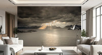 Hallway finished with Norwegian Fjord Wall Mural and sun rays through clouds