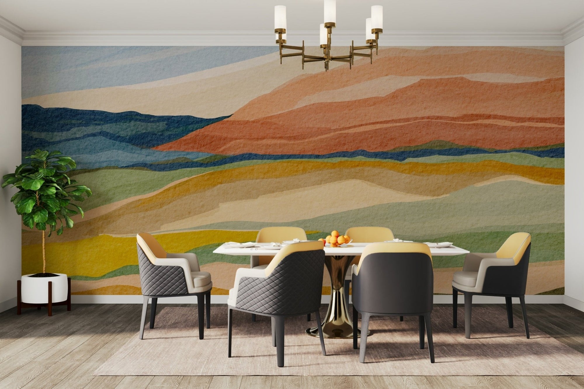 Sunset Over the Hills wall mural on living room wall, GD1087