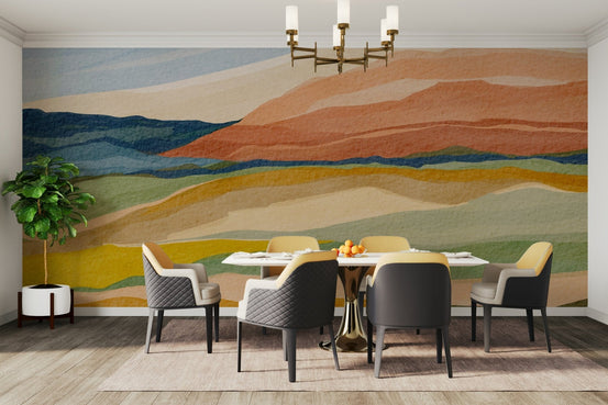 Sunset Over the Hills wall mural on living room wall, GD1087