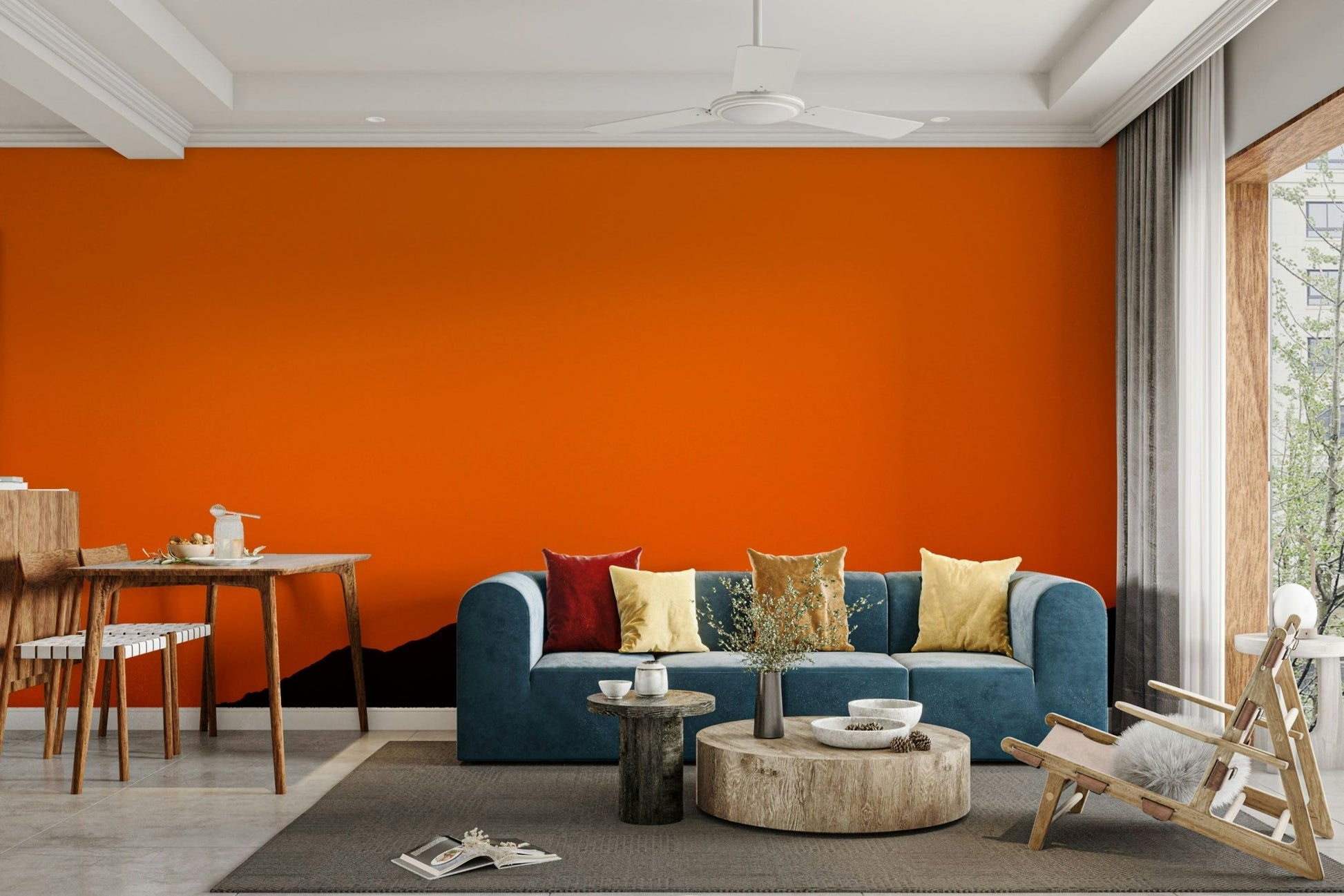 A graceful subtle sunset wall mural in warm, natural tones.

