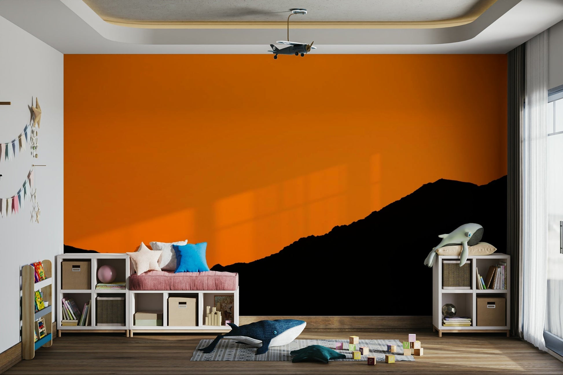 A calming desert theme wallpaper mural that defines a space.

