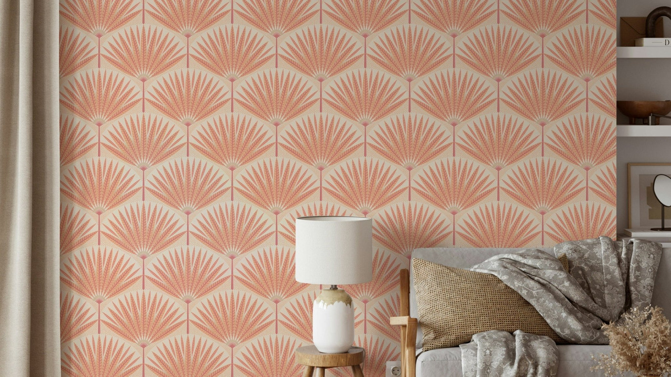 Geometric palm leaf pattern in pink

