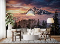 Sunset Peak Serenity wall mural with detailed alpine peak and clouds, GD9250