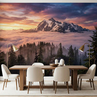 Cloud mountain wall mural with Sunset Peak Serenity warm sky tones, GD9250