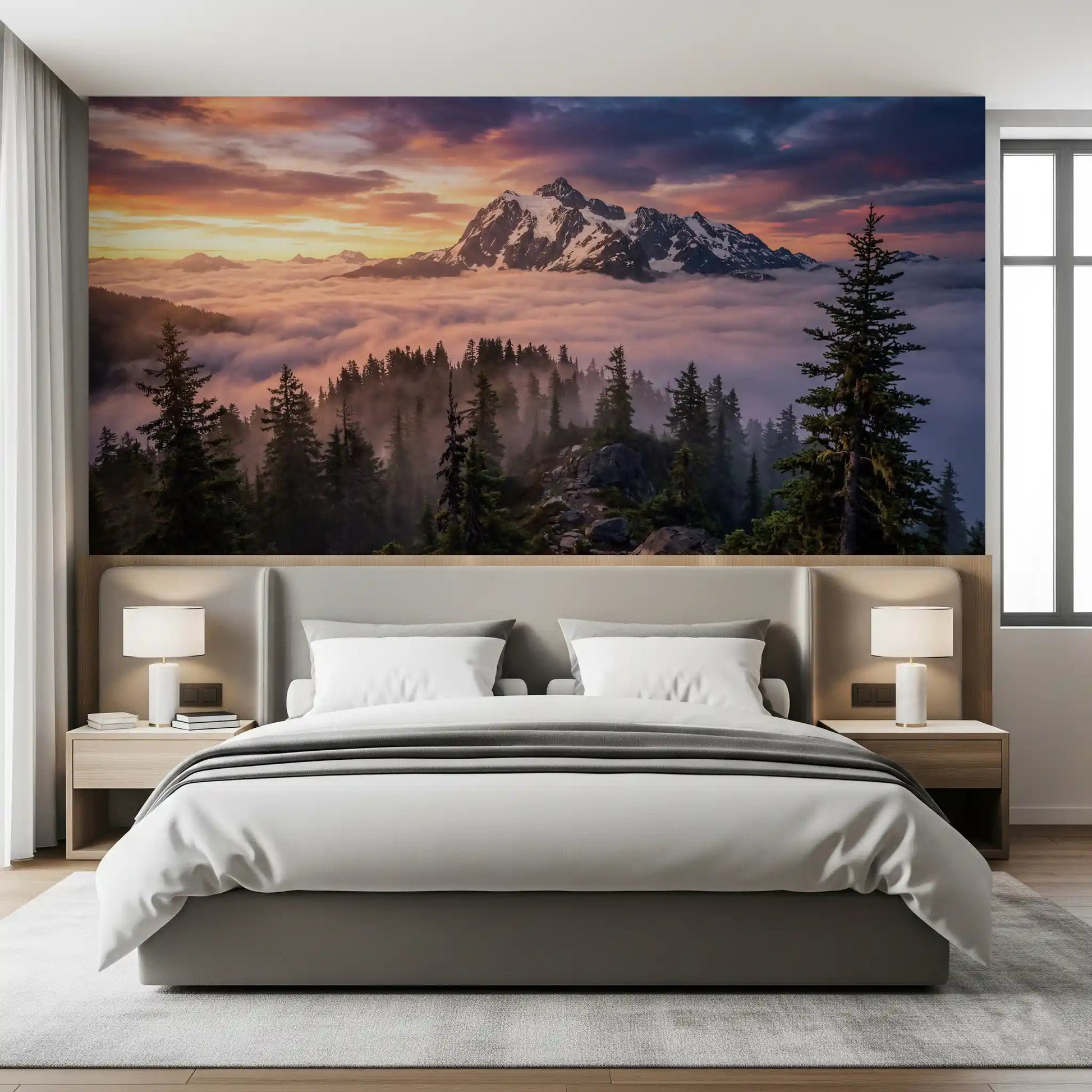Bedroom wall featuring Sunset Peak Serenity wall mural sunset peaks, GD9250