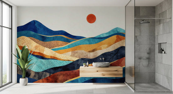 Flowing abstract terrain in Sunset Vista wall mural for a bathroom, GD8107