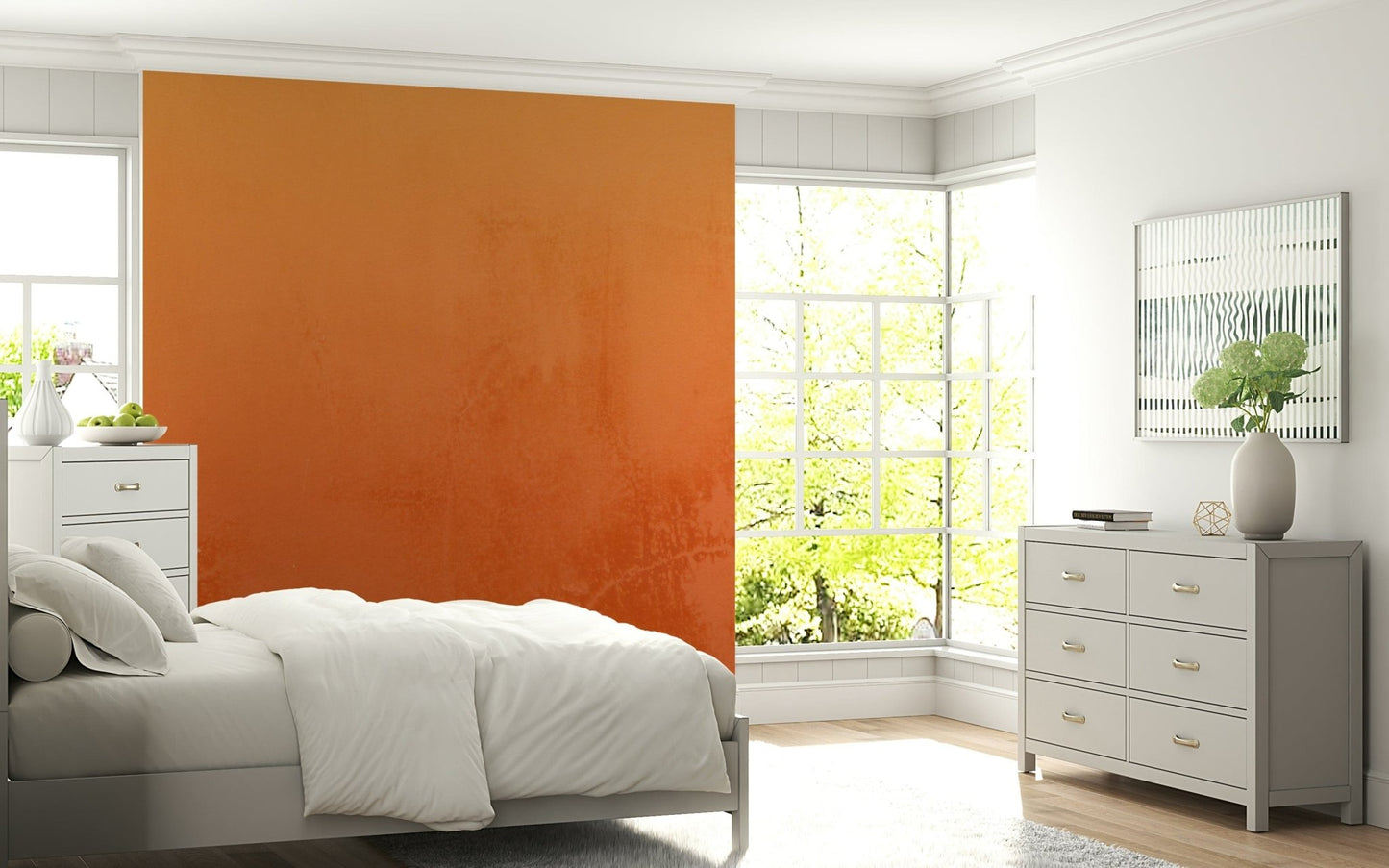 Sunset desert wall mural, striking orange wallpaper design.