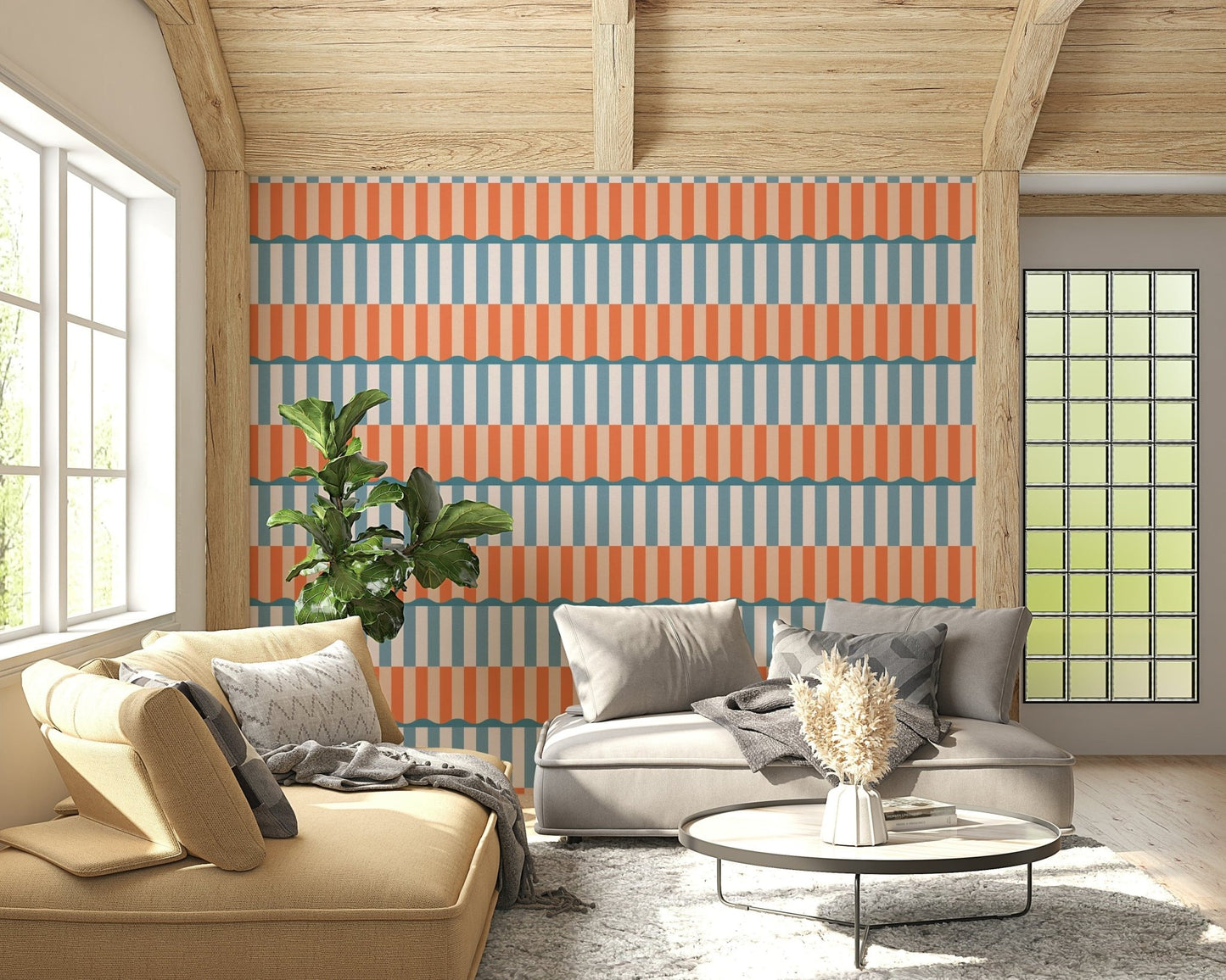 Subtle texture and colors of the Sunset Waves Wallpaper design.
