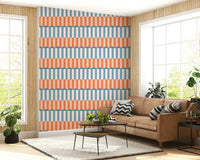 Sunset Waves Wallpaper adding drama to a modern dining area.