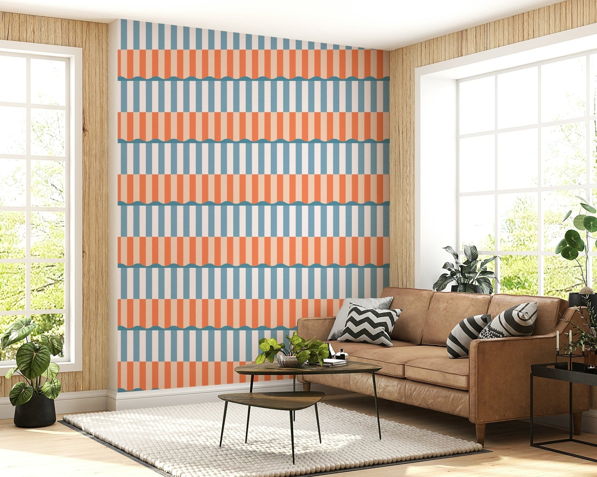 Sunset Waves Wallpaper adding drama to a modern dining area., GD6354