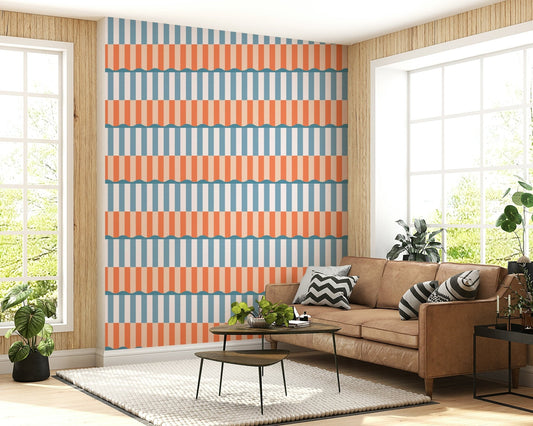 Sunset Waves Wallpaper adding drama to a modern dining area.