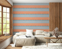 Coastal theme kitchen with vibrant Sunset Waves Wallpaper accent.