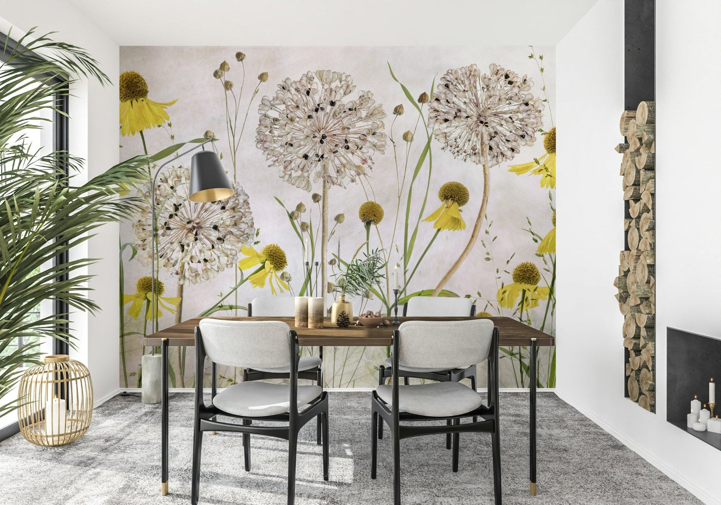 A beautiful modern art wall mural of delicate flowers.
