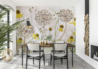 A beautiful modern art wall mural of delicate flowers.