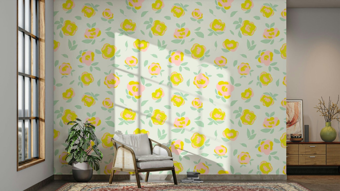 Cheerful floral mural wallpaper


