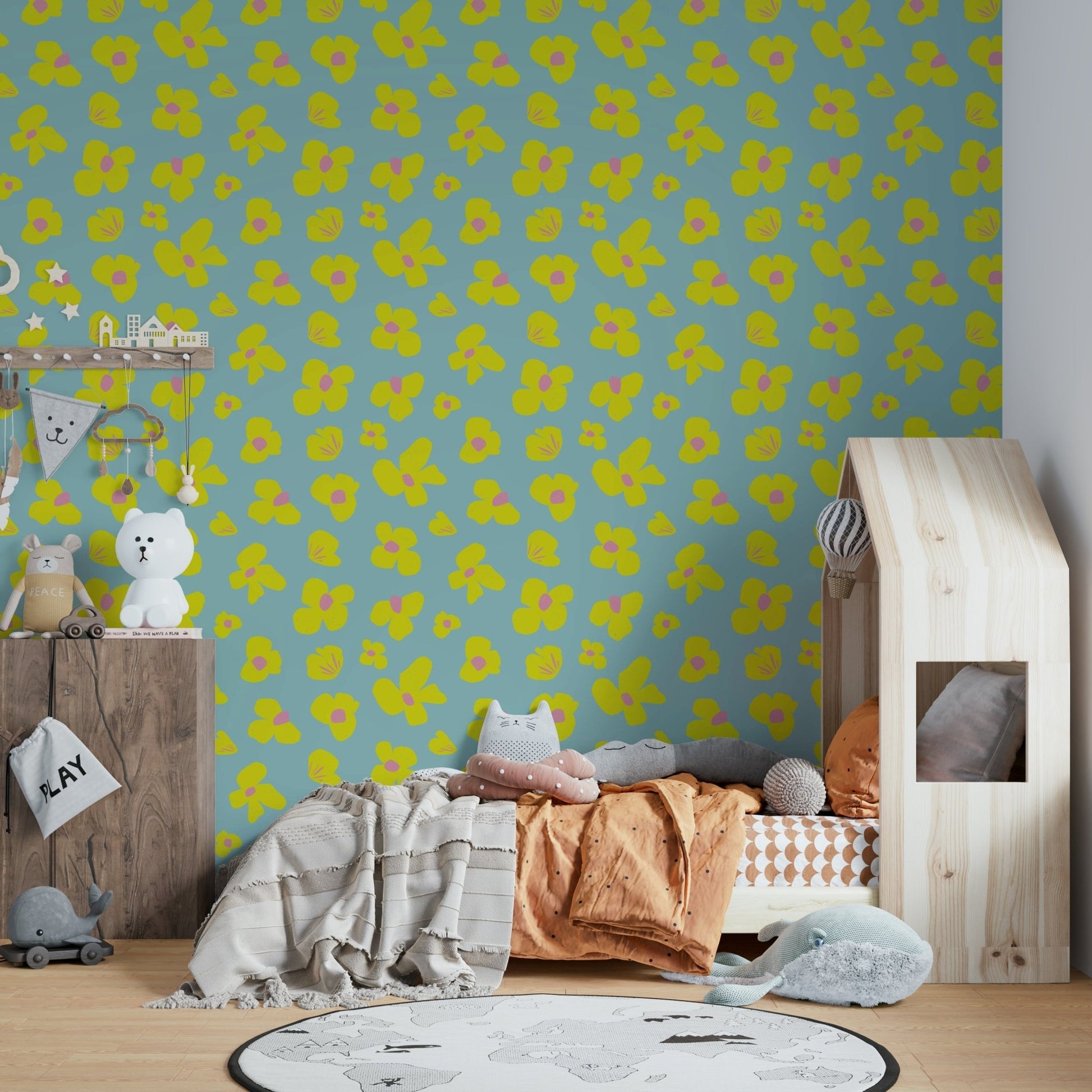 Bright yellow daisy wallpaper on a white backdrop, GD957