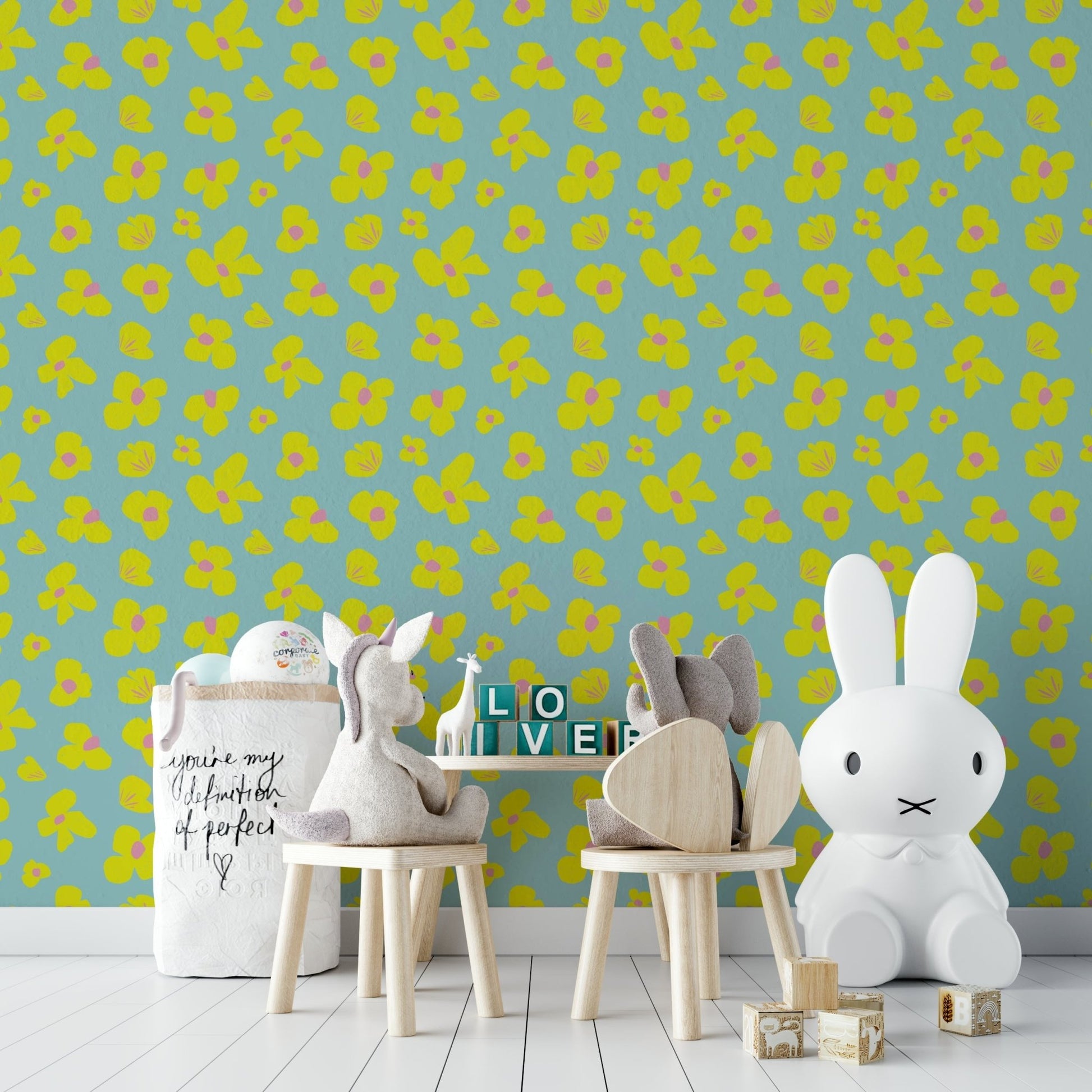 Yellow daisy flower wallpaper for cozy interiors, GD957