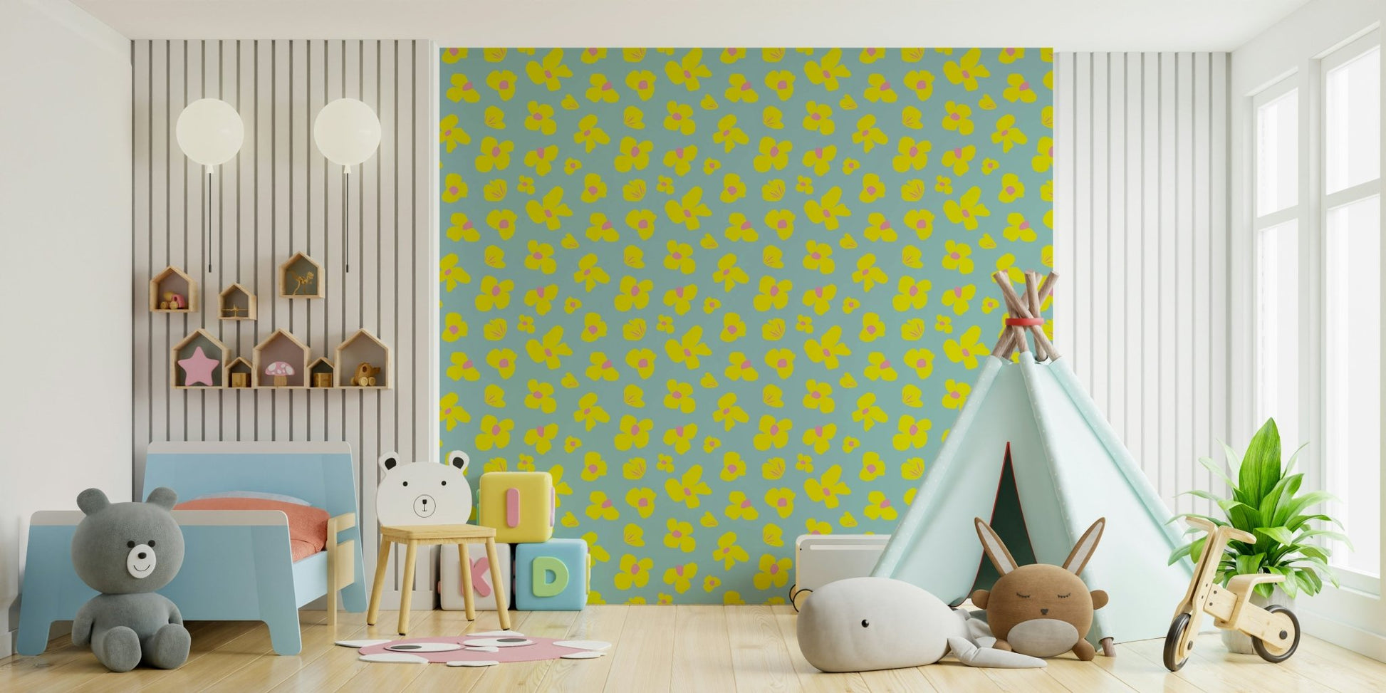 Fresh and lively floral wallpaper with daisies, GD957