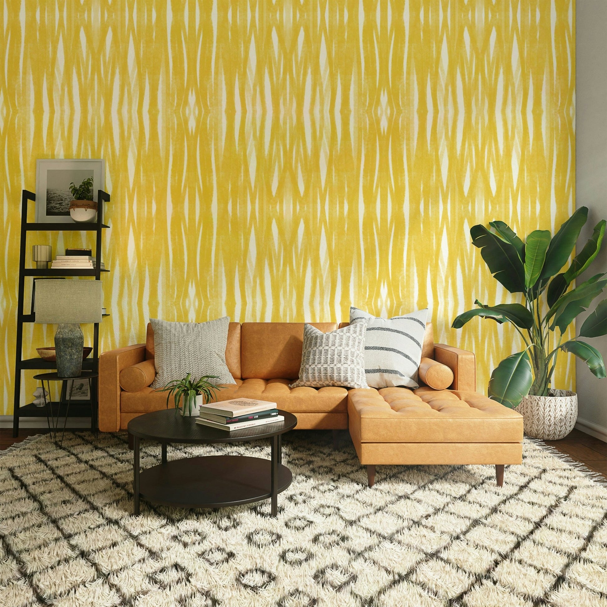 Energetic yellow strokes mural for walls

