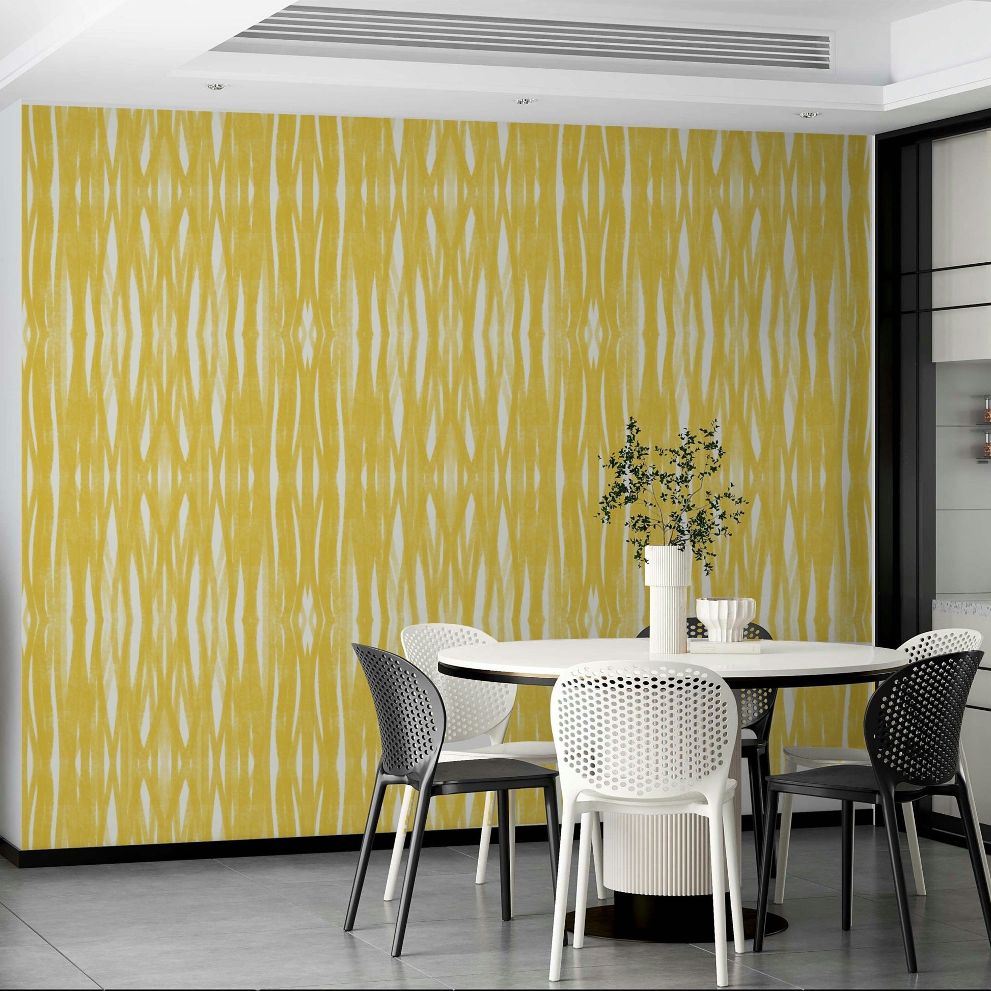 Bold yellow wall mural for living rooms

