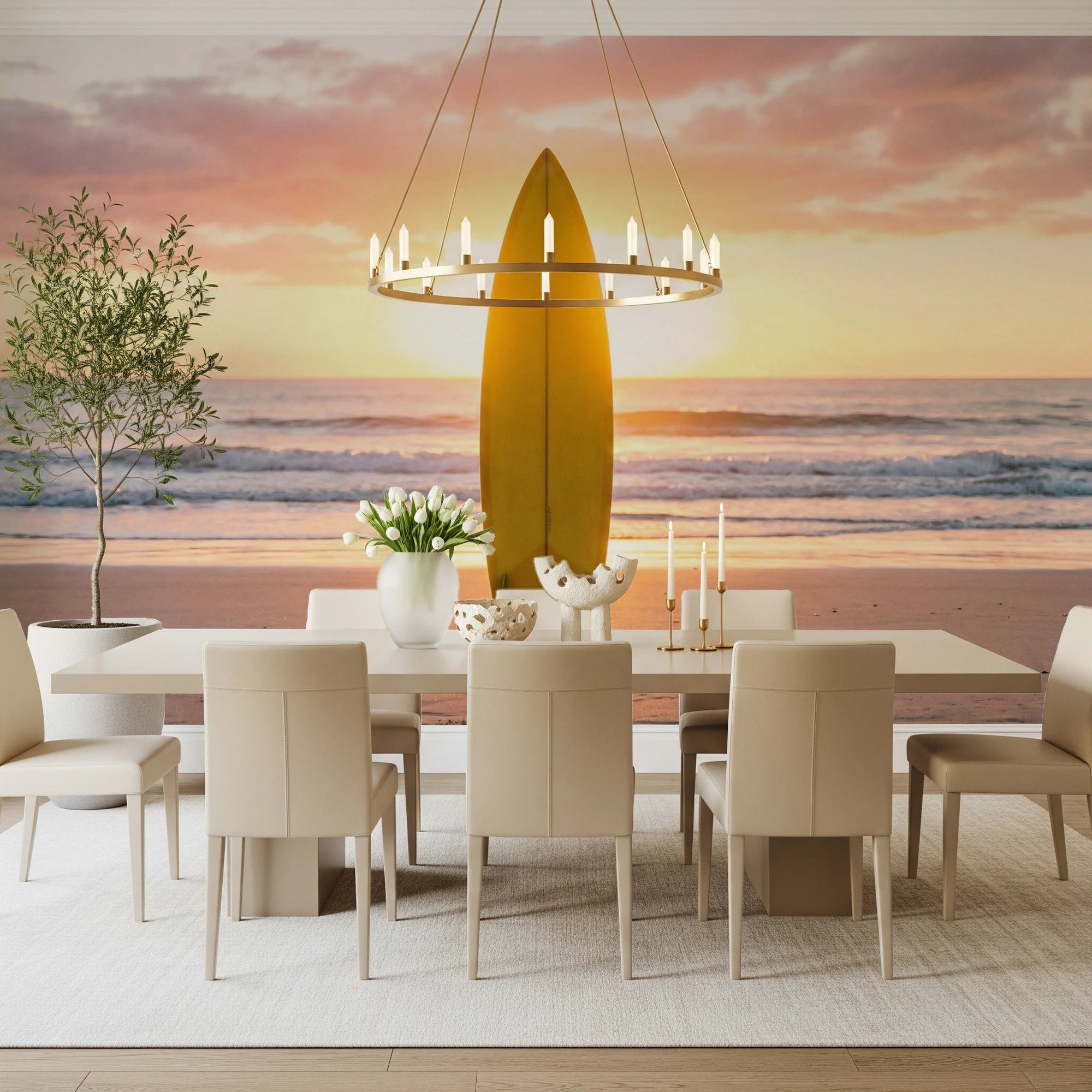 Soft shoreline light gives Surf's Up wall mural a relaxed beachside mood, GD8699