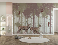 Asiatic Jungle Wallpaper with Fairies and Swamp Deer A618