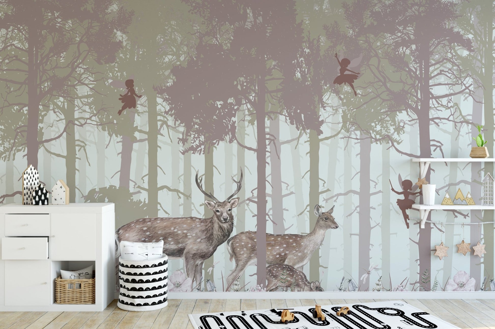 Surreal Forest Wallpaper with Magical Fairy Design for Kids A618