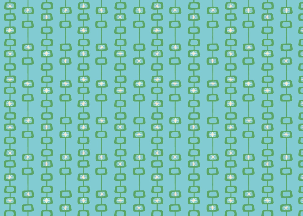 Mid Century Atomic Orbs Blue Green Wallpaper in your room — zoomed