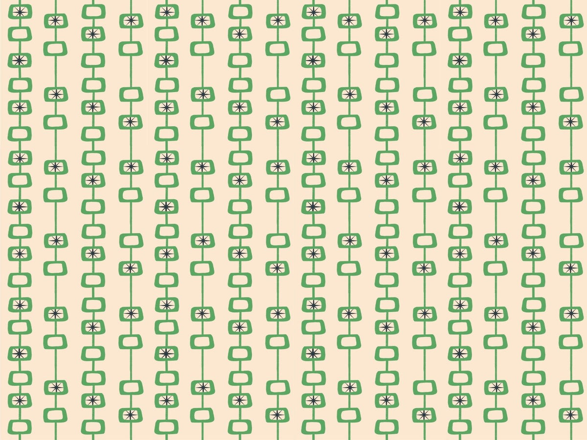 Green Linen Mid Century Atomic Orbs Wallpaper in your room — zoomed