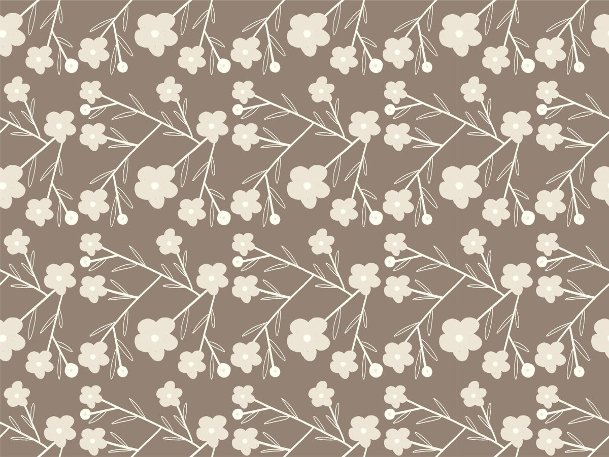 Modern Flower Buds Bush Grey Wallpaper