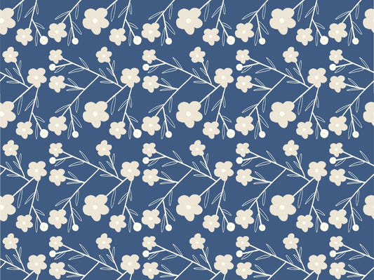 Navy Blue Modern Flower Buds Bush Wallpaper