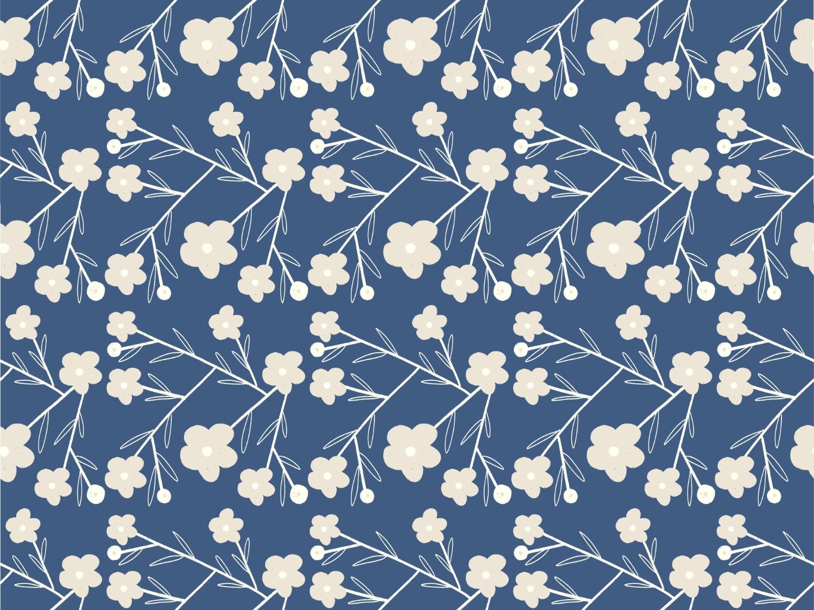Navy Blue Modern Flower Buds Bush Wallpaper