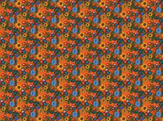 Retro 60s Floral Orange Wallpaper