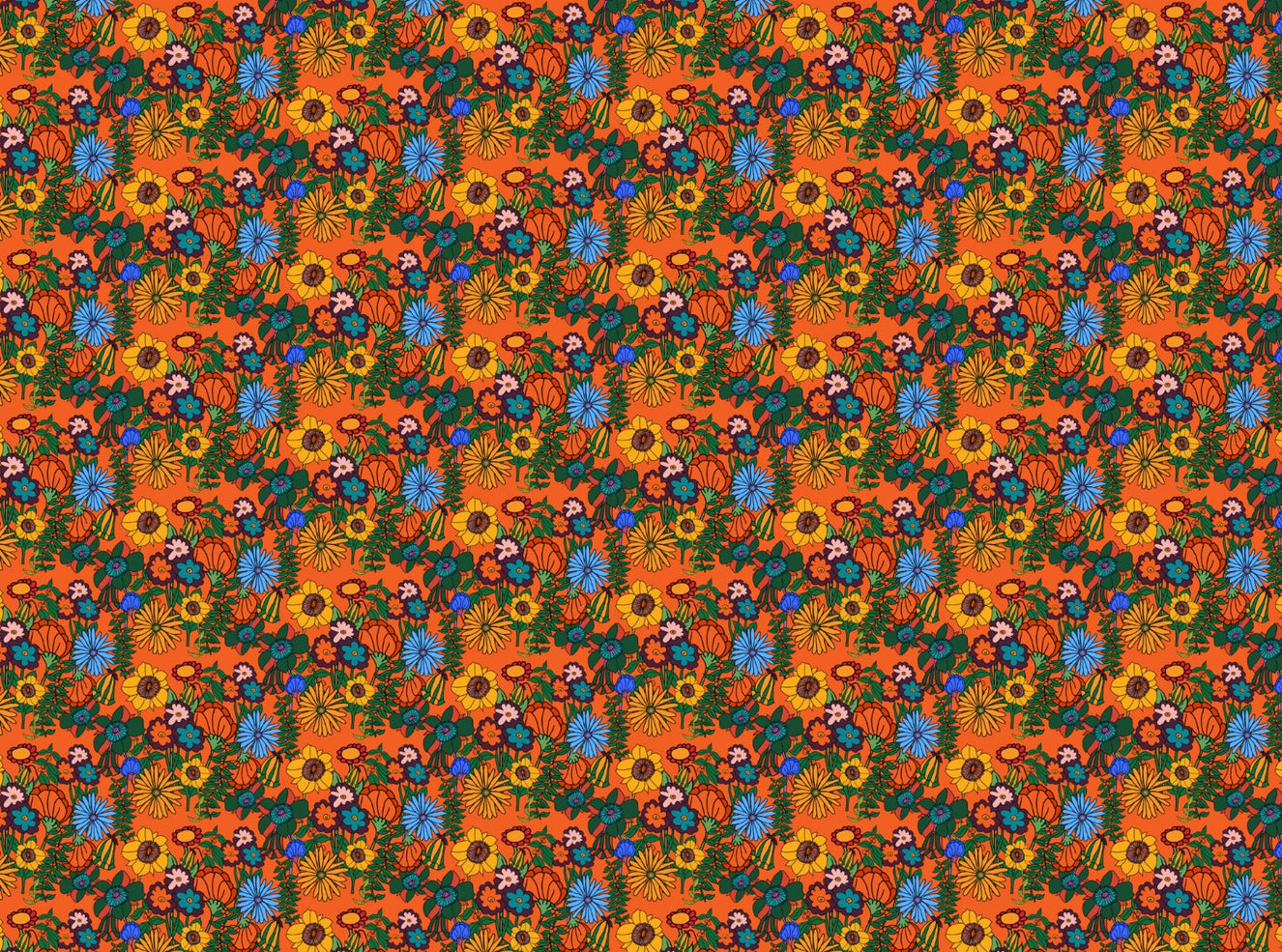 Retro 60s Floral Orange Wallpaper