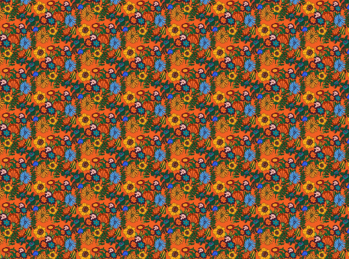 Retro 60s Floral Orange Wallpaper