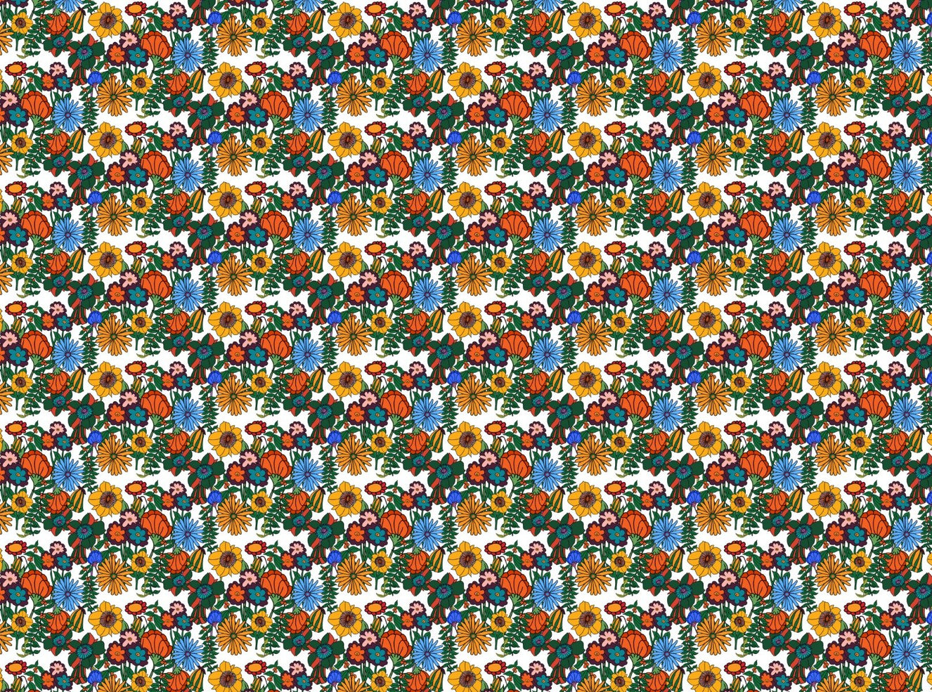Retro 60s Floral White Backgorund Wallpaper