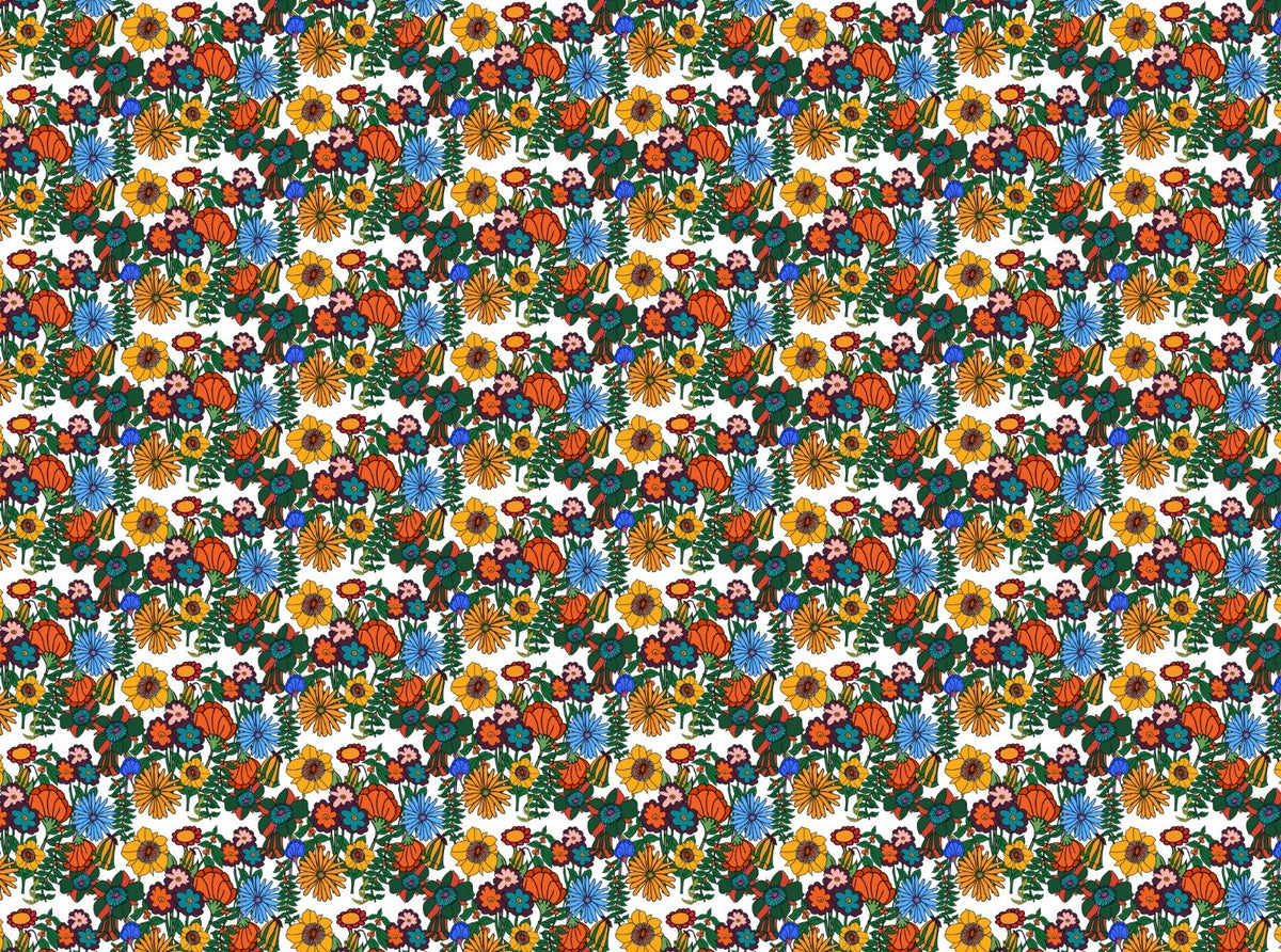 Retro 60s Floral White Backgorund Wallpaper