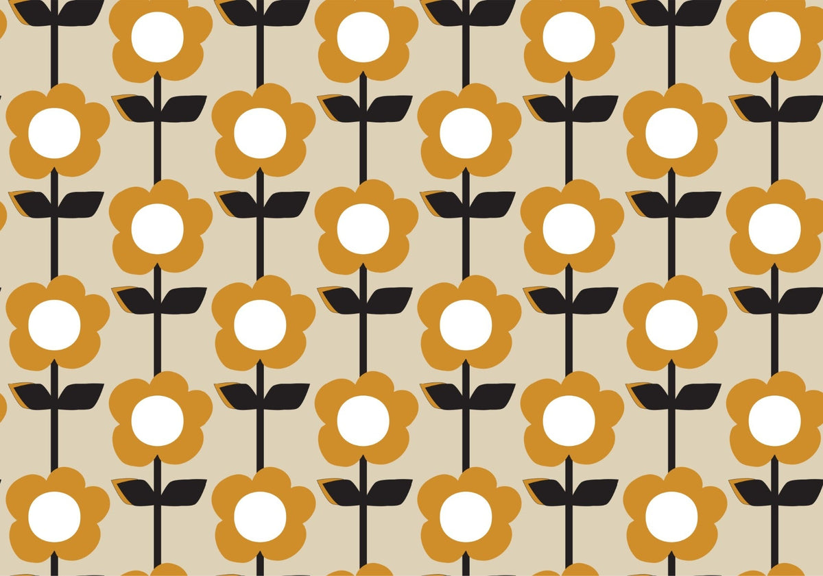Floral Pearl Yellow Color Retro Wallpaper in your room — zoomed