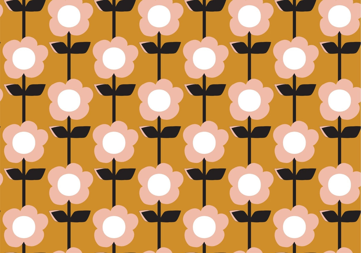 Flower Mustard Design Retro Wallpaper