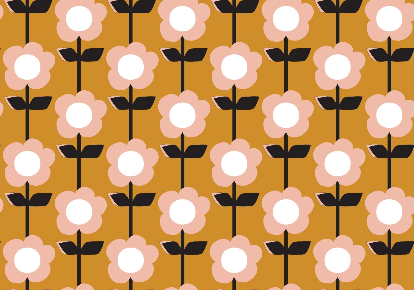 Flower Mustard Design Retro Wallpaper