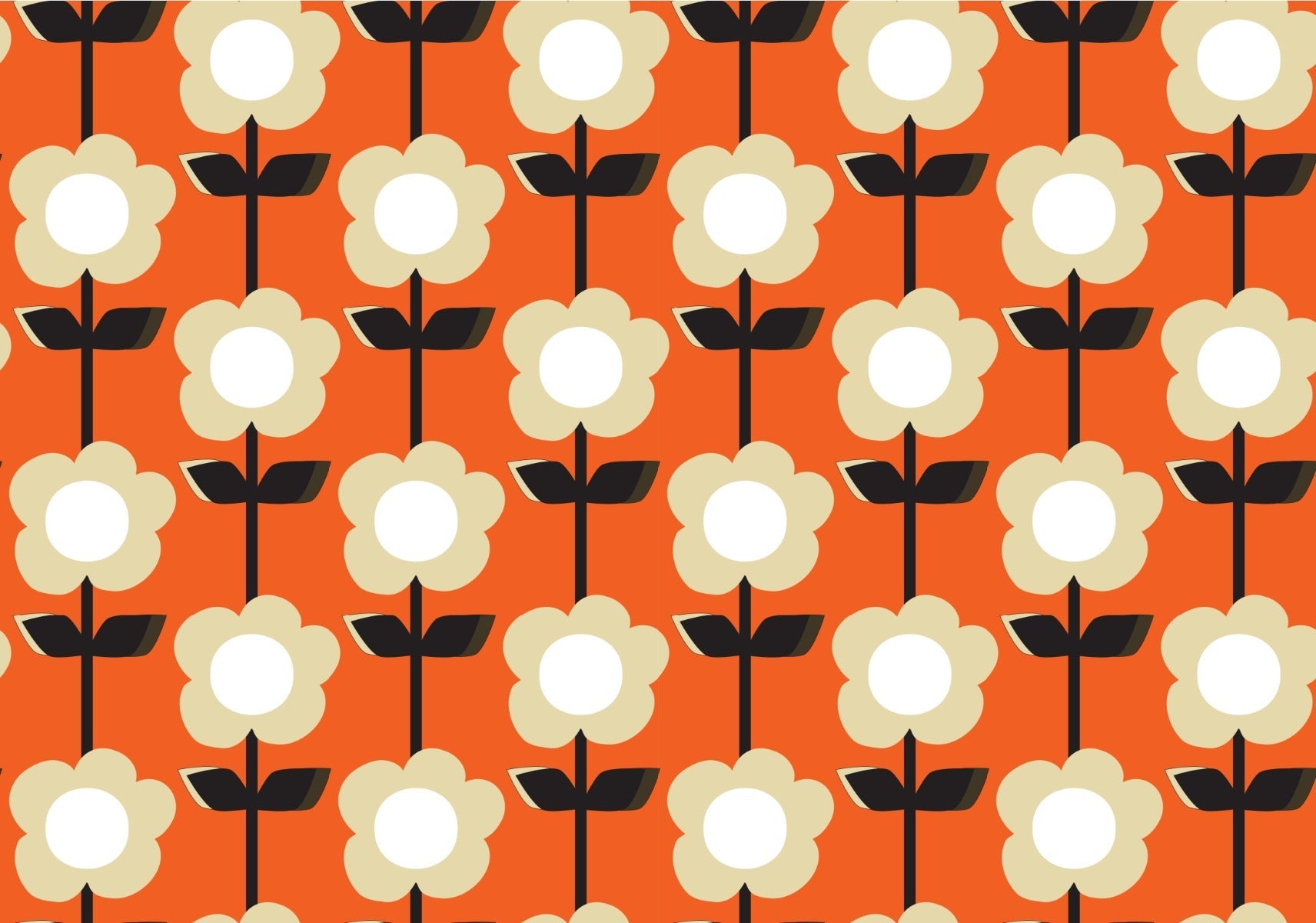 Retro Flower Orange Mural Wallpaper