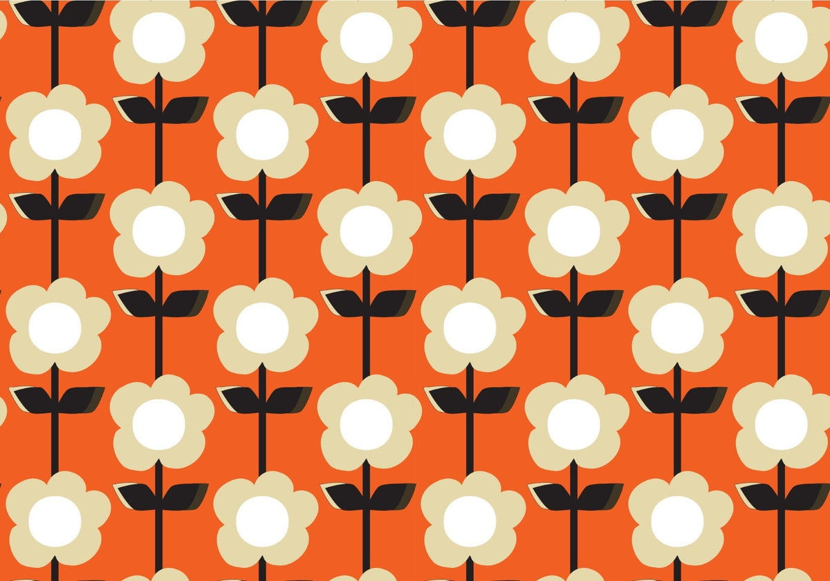 Retro Flower Orange Mural Wallpaper in your room — zoomed