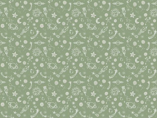 Space Voyage Green Kids Wallpaper