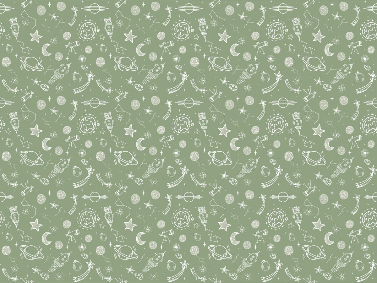 Space Voyage Green Kids Wallpaper