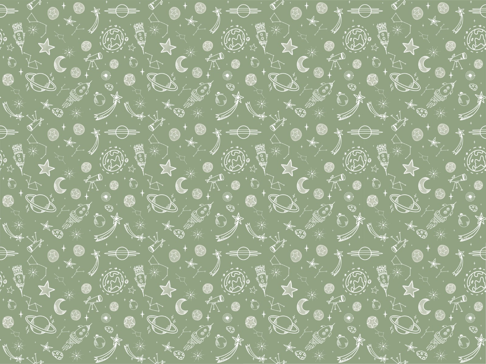 Space Voyage Green Kids Wallpaper