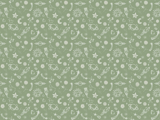 Space Voyage Green Kids Wallpaper